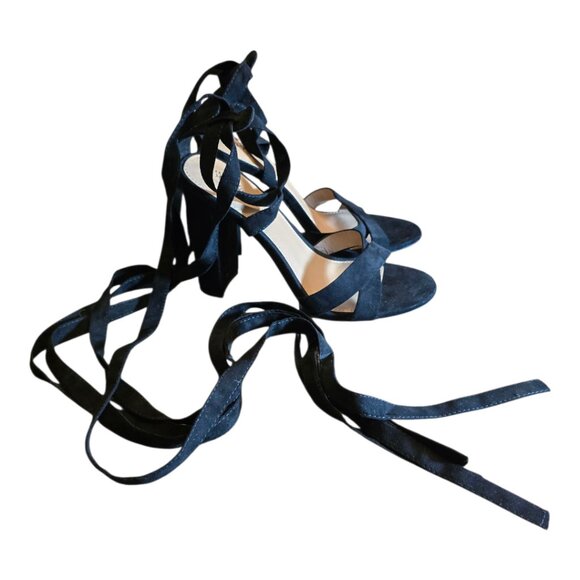 Black Faux Suede Wrap Around Strap Heel sz 8 - Picture 2 of 7